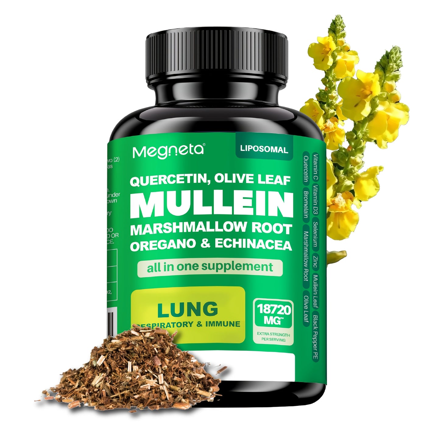 Mullein Leaf Lung Health Supplement with Quercetin, Bromelain, Vitamin C & D3, Zinc & Selenium