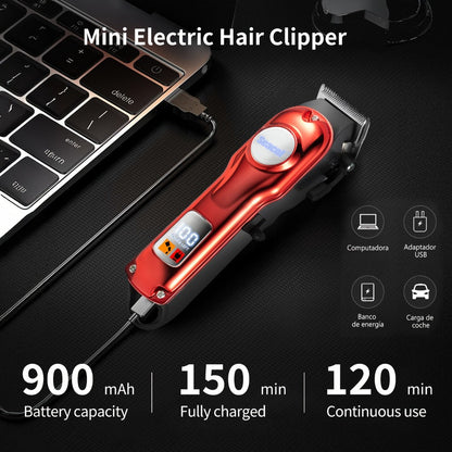 Hair Clipper Seacol Red Cordless Trimmer with LCD Display, USB Charging, Four Guide Combs and 120-Minute Runtime