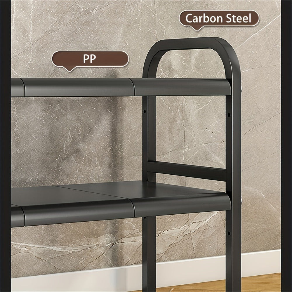 Expandable Two-Tier Under-Sink Organizer with L-Shaped Frame, Removable Panels and Hanging Basket Options