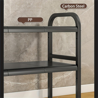 Expandable Two-Tier Under-Sink Organizer with L-Shaped Frame, Removable Panels and Hanging Basket Options