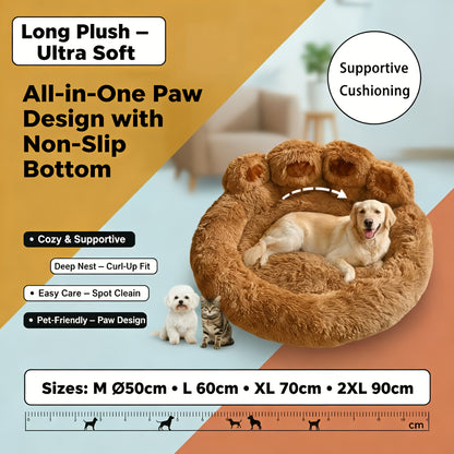 Dog Bed Cat Bed Bear Paw Round Plush Non-Slip – Soft Warm Cuddler Pet Mattress for Puppy, Small, Medium & Large Dogs and Cats