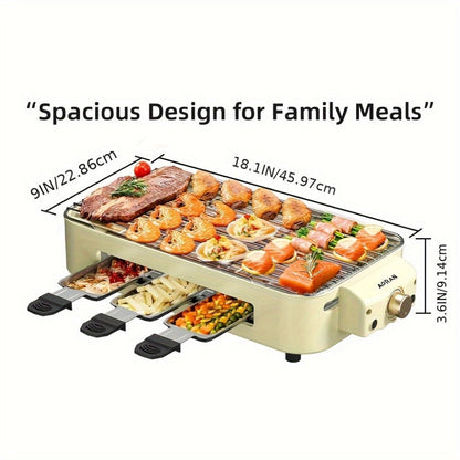 Electric BBQ Grill Indoor, 1500W Smokeless Tabletop Grill with Removable Frying Pan, Waffle Maker & Non-Stick Stainless Steel Plates