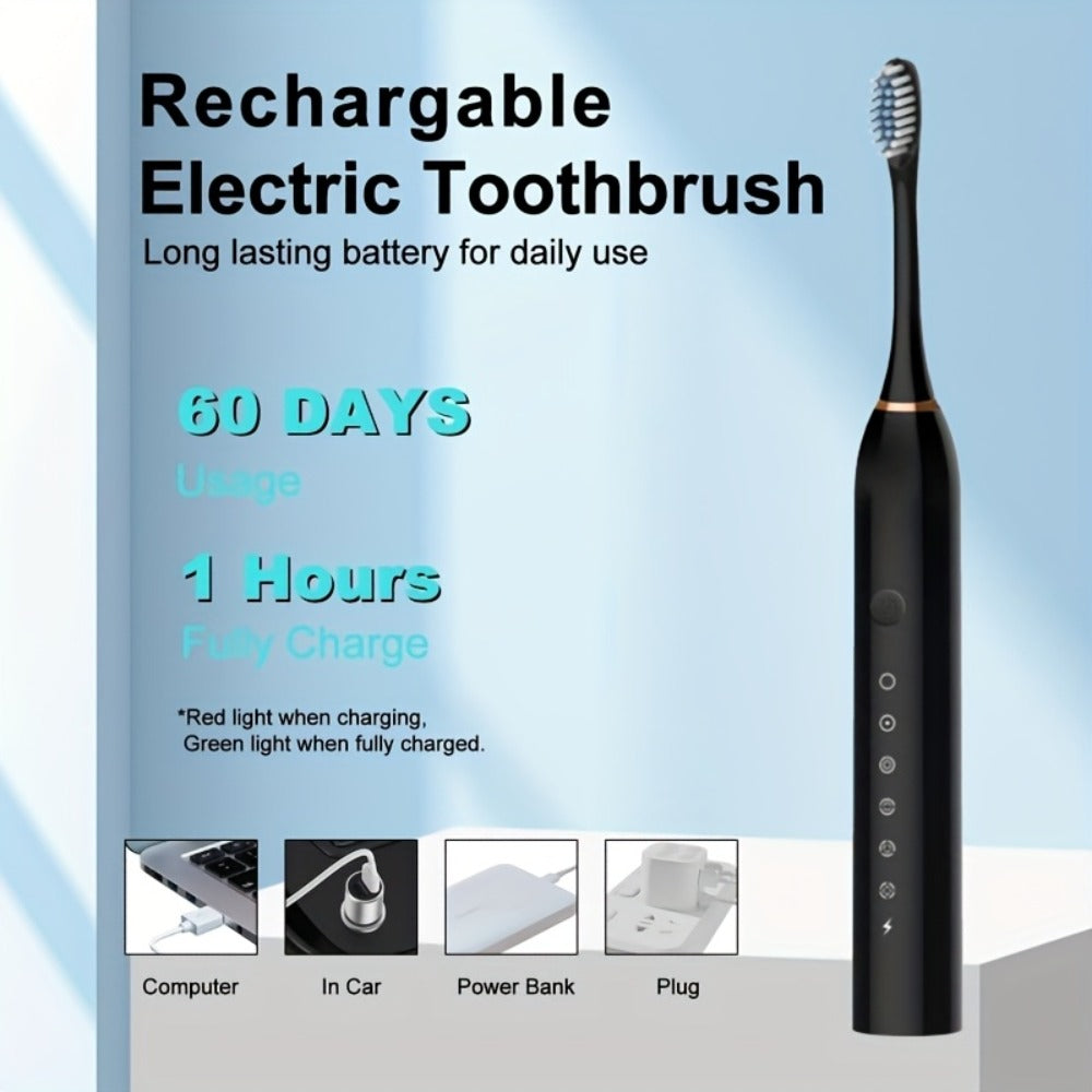Electric Toothbrush with Six Brushing Modes, Two-Minute Timer, USB Charging and Three Color Options