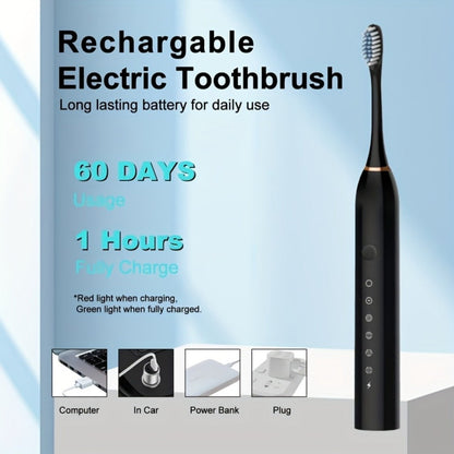 Electric Toothbrush with Six Brushing Modes, Two-Minute Timer, USB Charging and Three Color Options