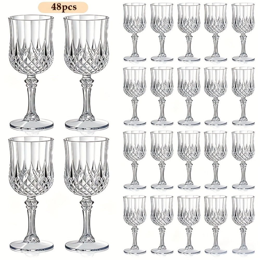 Plastic Champagne Glasses 48 Pack – 7oz Stemmed Crystal Clear Reusable Cups for Wedding, Party, Bridal Shower, Christmas, Halloween