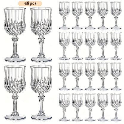 Plastic Champagne Glasses 48 Pack – 7oz Stemmed Crystal Clear Reusable Cups for Wedding, Party, Bridal Shower, Christmas, Halloween