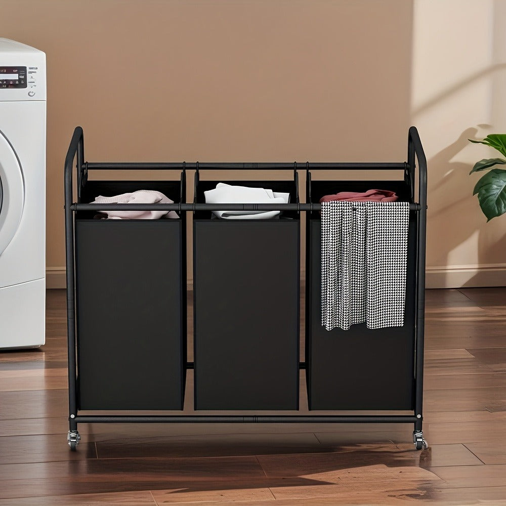 3-Bag Laundry Sorter Cart 63.4 Gallon, Rolling Hamper with Lockable Wheels & Removable Bags