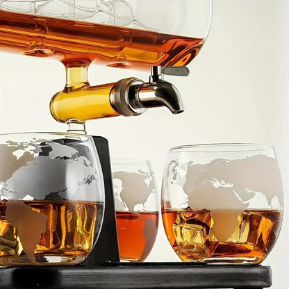Wine Decanter Set with Glasses 44oz Boat-Shaped Glass Decanter 4 Wine Glasses Wooden Rack Unique Wine Gift Set for Home Bar Birthday
