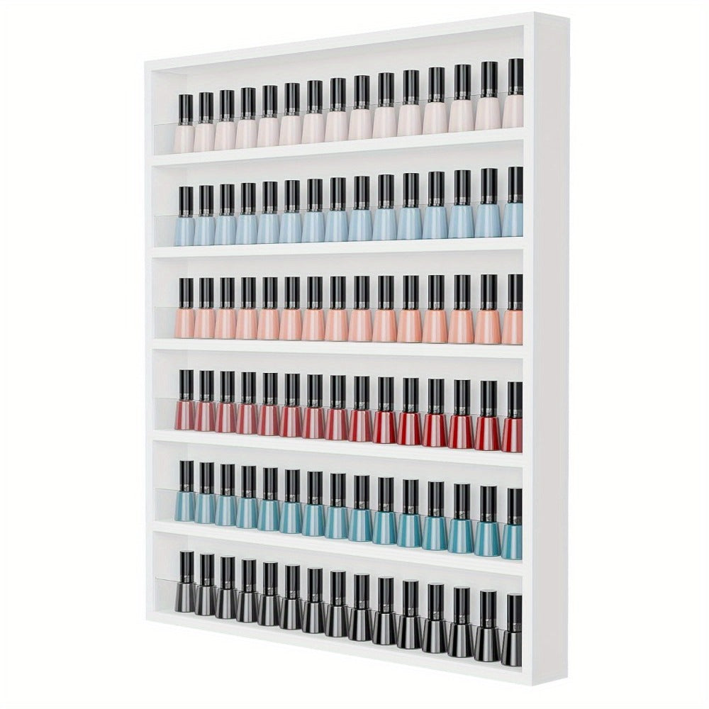 Wall Mount Nail Polish Rack 6 Tier Holds 120 Bottles with Acrylic Baffles – Large Nail Varnish Display Shelf Organizer for Salon Home White