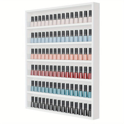 Wall Mount Nail Polish Rack 6 Tier Holds 120 Bottles with Acrylic Baffles – Large Nail Varnish Display Shelf Organizer for Salon Home White
