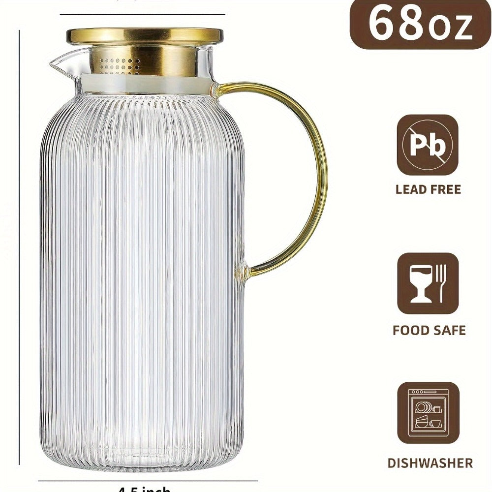 Ribbed 68-Ounce Glass Pitcher Set in Two- or Four-Pitcher Packs or Two Pitchers with Two Cups