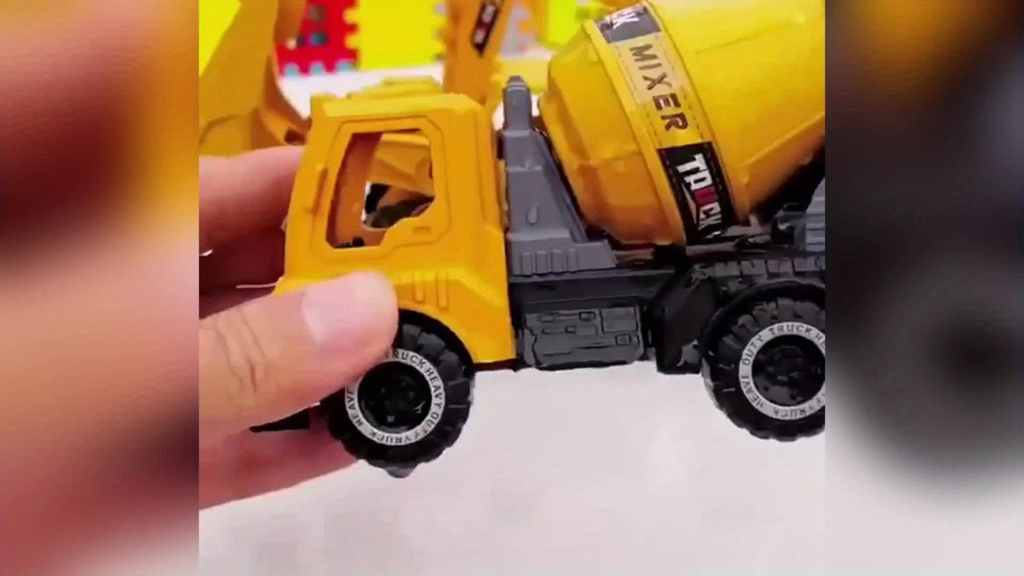 Construction Vehicle Toy Set for Kids, 4PCS Large Shatterproof Excavator, Mixer, Dump Truck & Bulldozer Engineering Cars