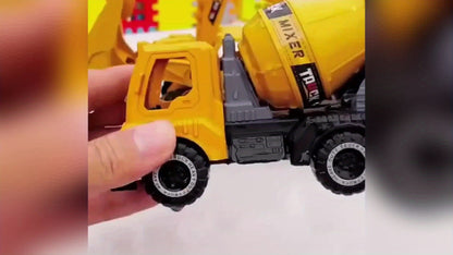 Construction Vehicle Toy Set for Kids, 4PCS Large Shatterproof Excavator, Mixer, Dump Truck & Bulldozer Engineering Cars