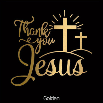 Thank You Jesus Cross Vinyl Decal Set, Four-Piece Design in Seven Colors for Vehicle Windows and Body Panels