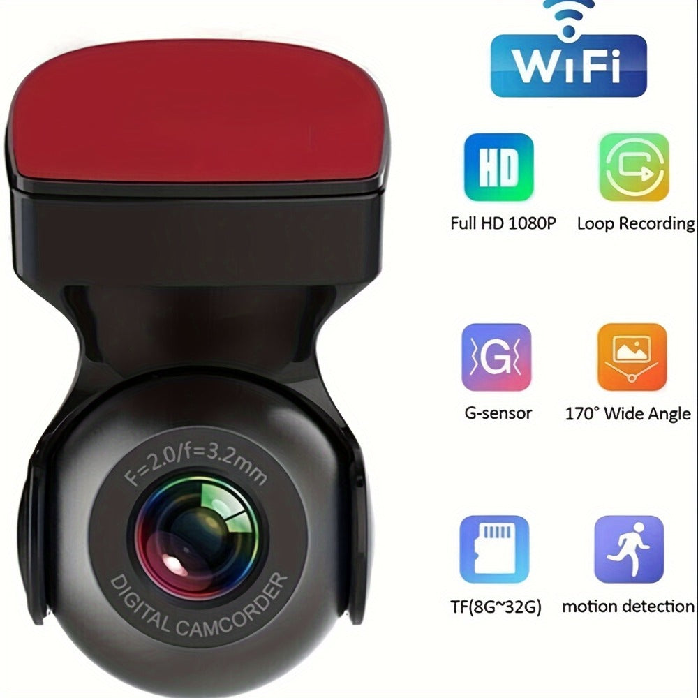 1080P WiFi Dash Cam 170° Wide Angle – HD Car DVR with G-Sensor, Loop Recording, Night Vision, Smartphone App View