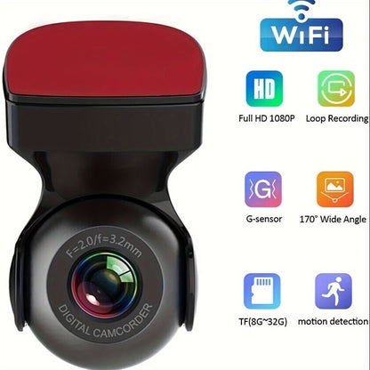 1080P WiFi Dash Cam 170° Wide Angle – HD Car DVR with G-Sensor, Loop Recording, Night Vision, Smartphone App View