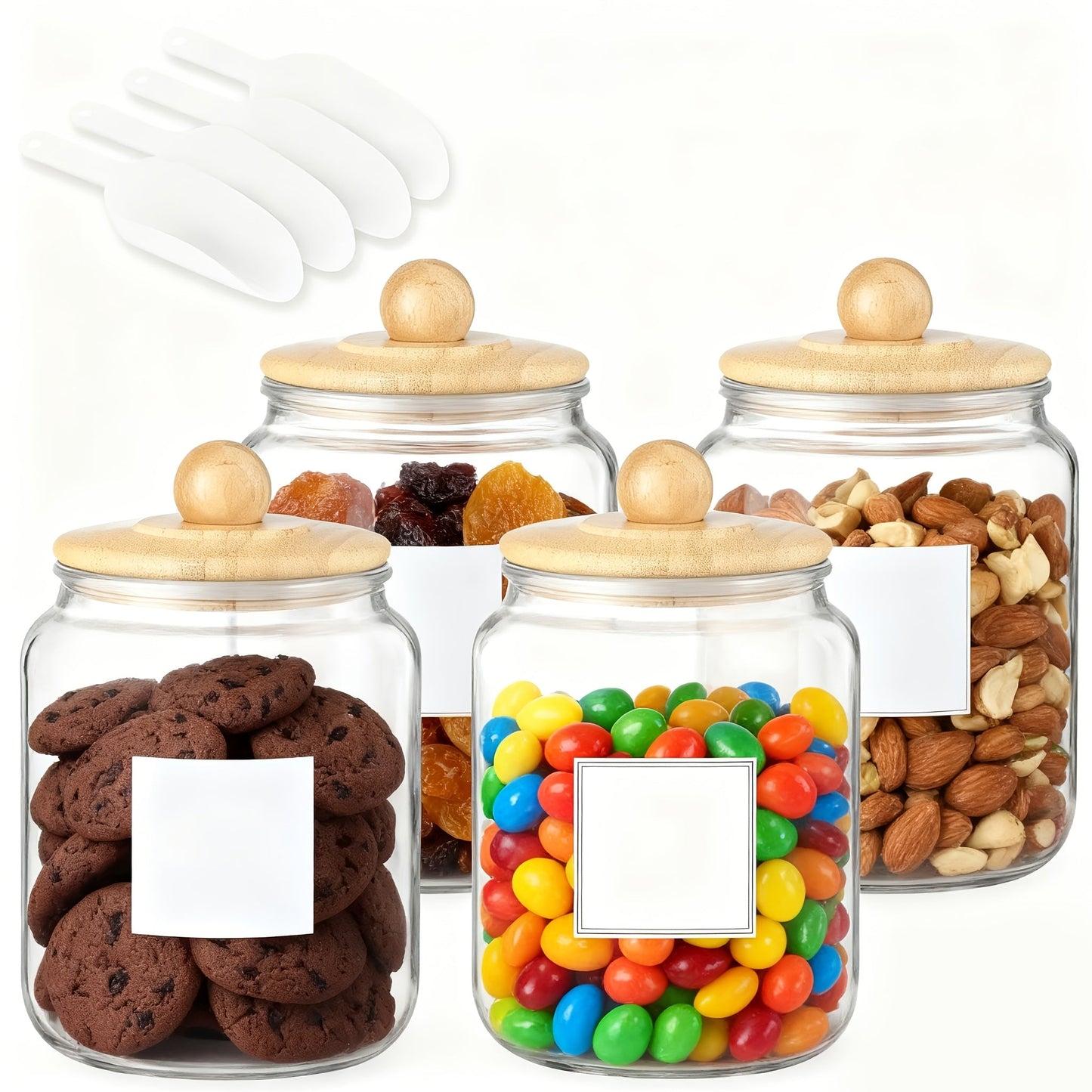 Half Gallon Glass Jars with Lids Airtight Set of 4, Large Clear Storage Containers for Pantry, Kitchen & Laundry Room
