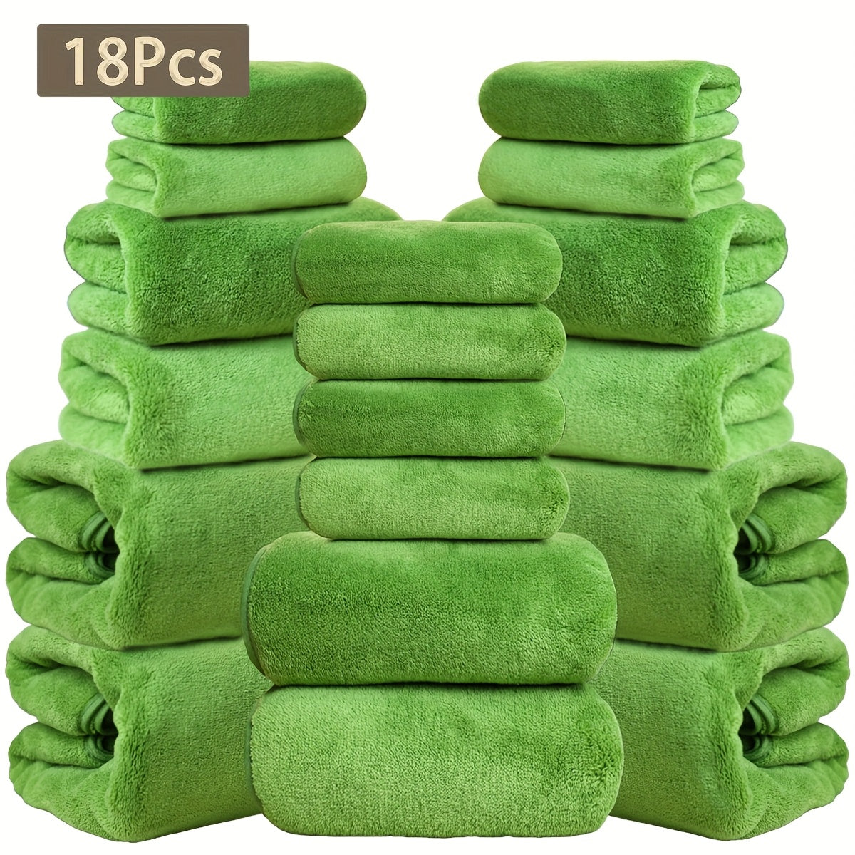 Eighteen-Piece Bath Towel Set with Four Bath Towels, Four Hand Towels and Ten Washcloths in 16 Colors