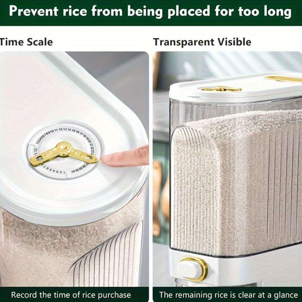 Rice Dispenser with Top-Fill Bin, Measuring Cup and 11 lb or 22.05 lb Gray and White Options