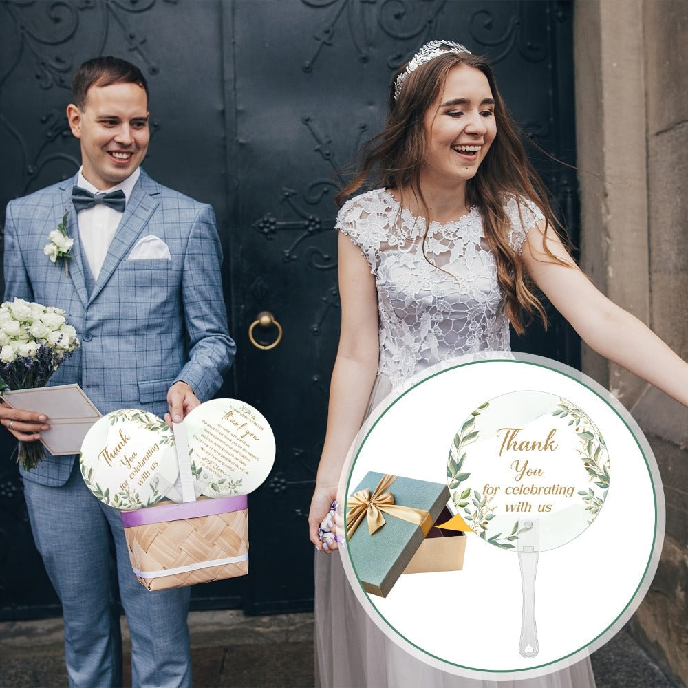 Wedding Hand Fans 100pcs Bulk Plastic Handheld Fans with Handle Greenery Leaf Design Cooling Fans for Ceremony Bridal Shower Party Guests