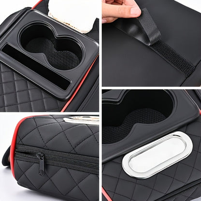 Car Center Console Cover PU Leather – Universal Armrest Box Mat with 2 Cup Holders & 2 Side Pockets, Phone & Card Storage