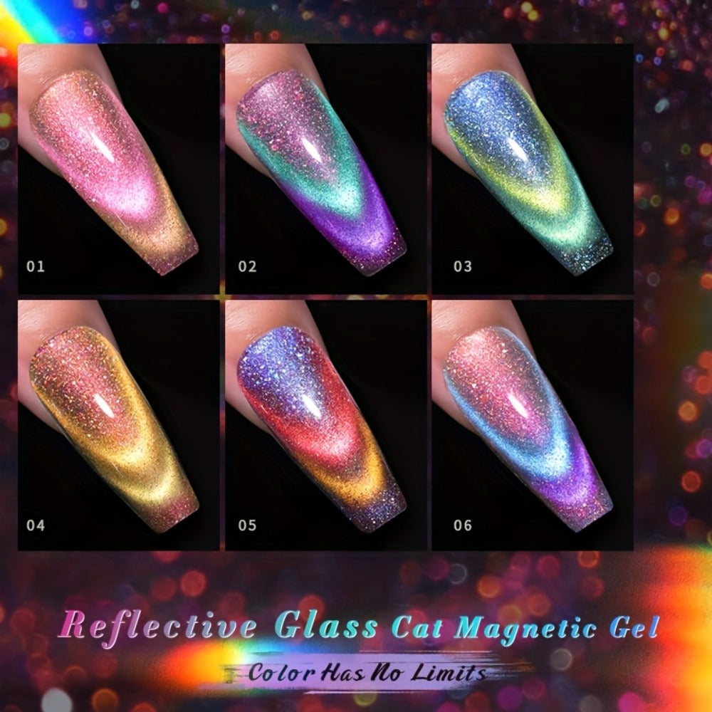Gel Nail Polish BORN PRETTY 6-Piece 10ml Magnetic Cat-Eye Set with Double-Light Reflection