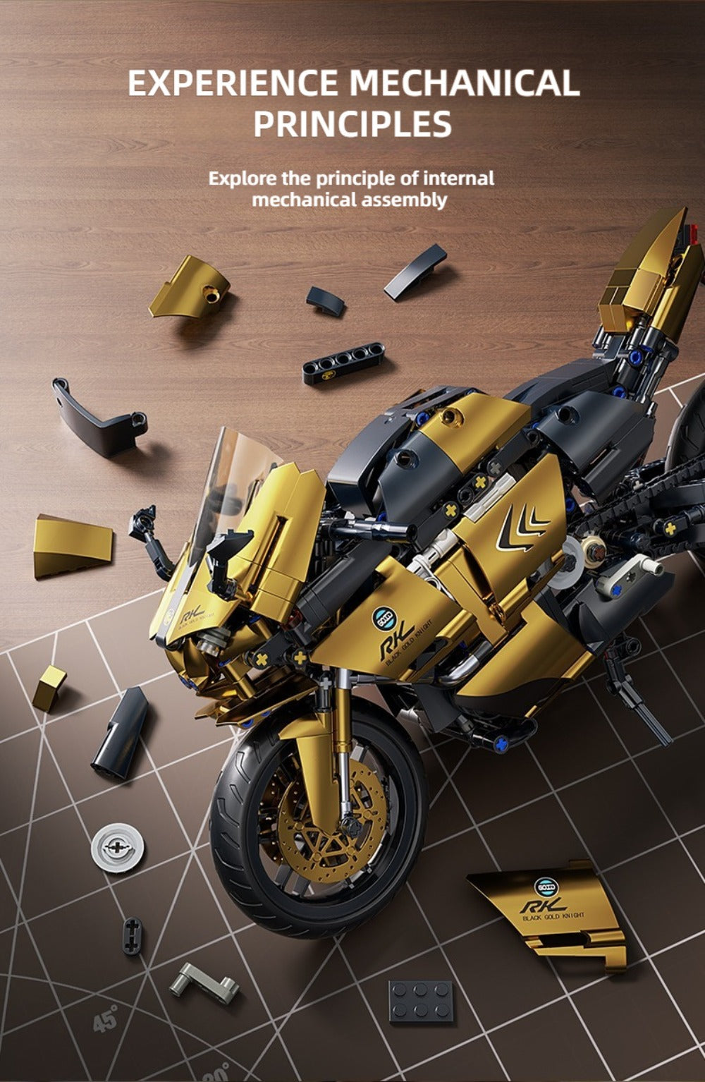 1000PCS Motorcycle Building Blocks 1:10 Scale DIY Black & Gold Motorbike Model Kit – Adult Collector Display Ornament
