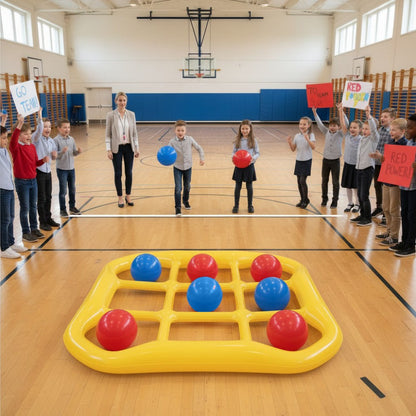 Floating Tic Tac Toe Pool Game Set for Family & Adults, Giant Inflatable Board with 10 Balls & Air Pump