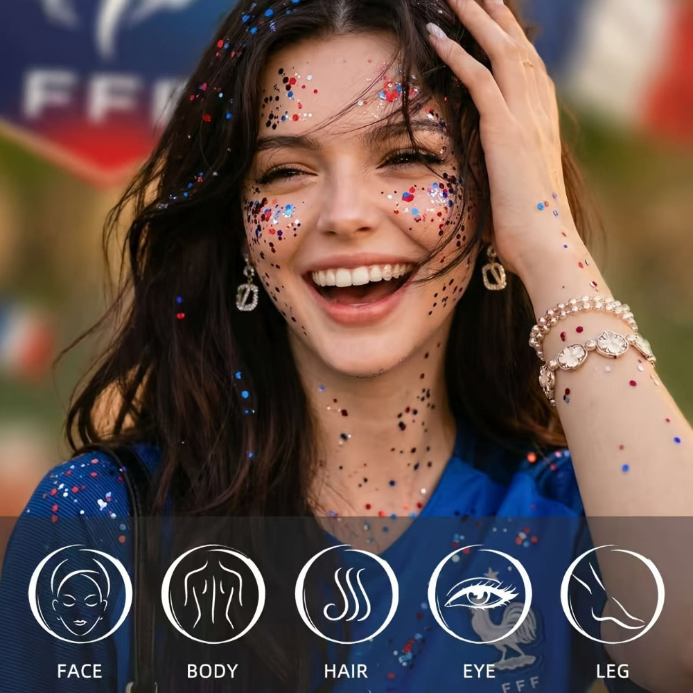 Glitter Makeup Stick Red & Blue Multi-Use Glitter Gel for Face Hair & Body – Patriotic American Flag Theme for July 4th Independence Day