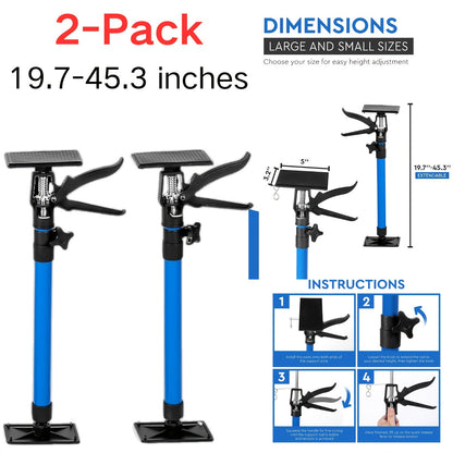 Adjustable Steel Support Rods for Drywall & Cabinet Installation, Extendable Construction Support Poles 19.7"-45.3" / 45"-114"