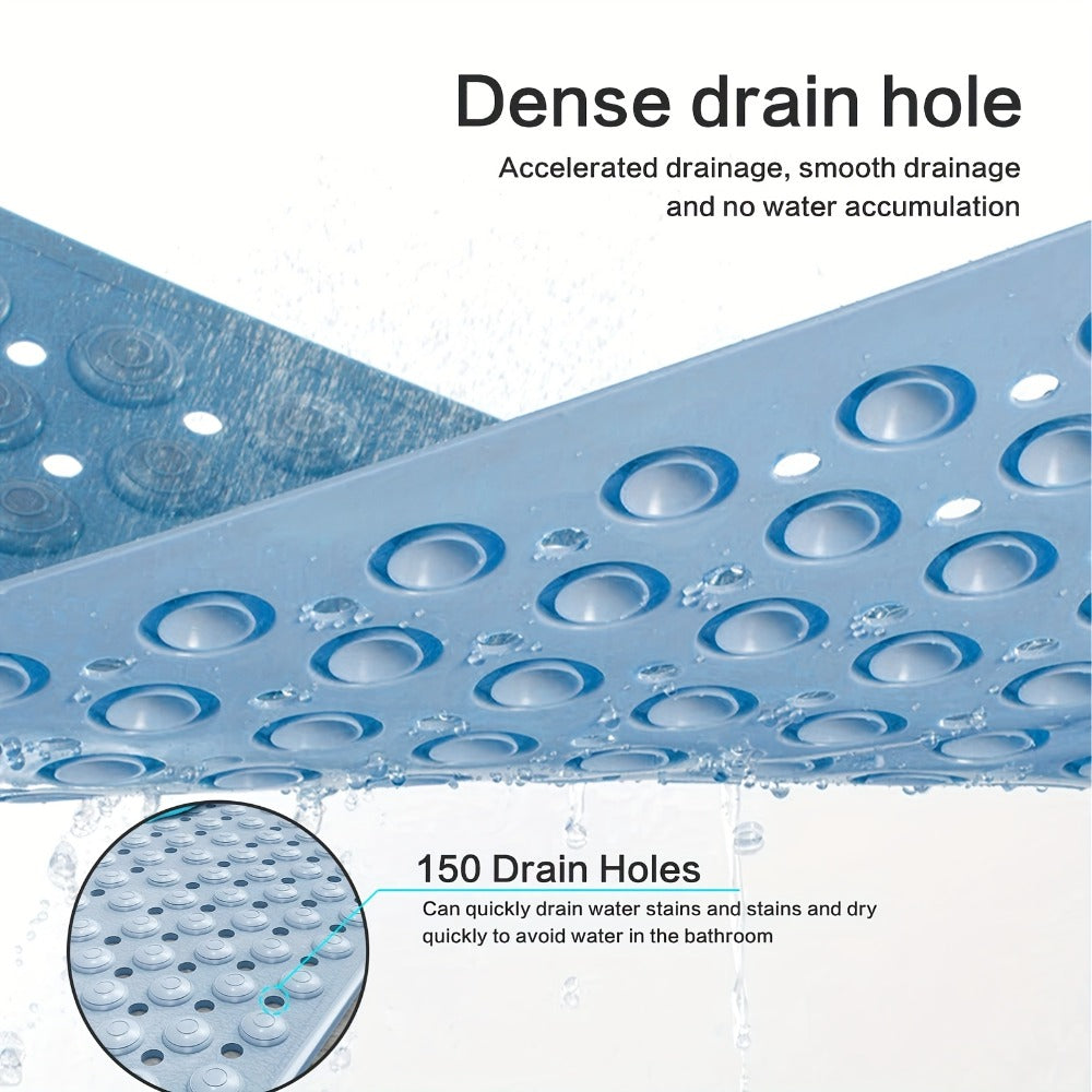 Textured Suction-Cup Shower Mat with 69 × 36 cm Size, Drain Holes and Blue or Gray Color Options