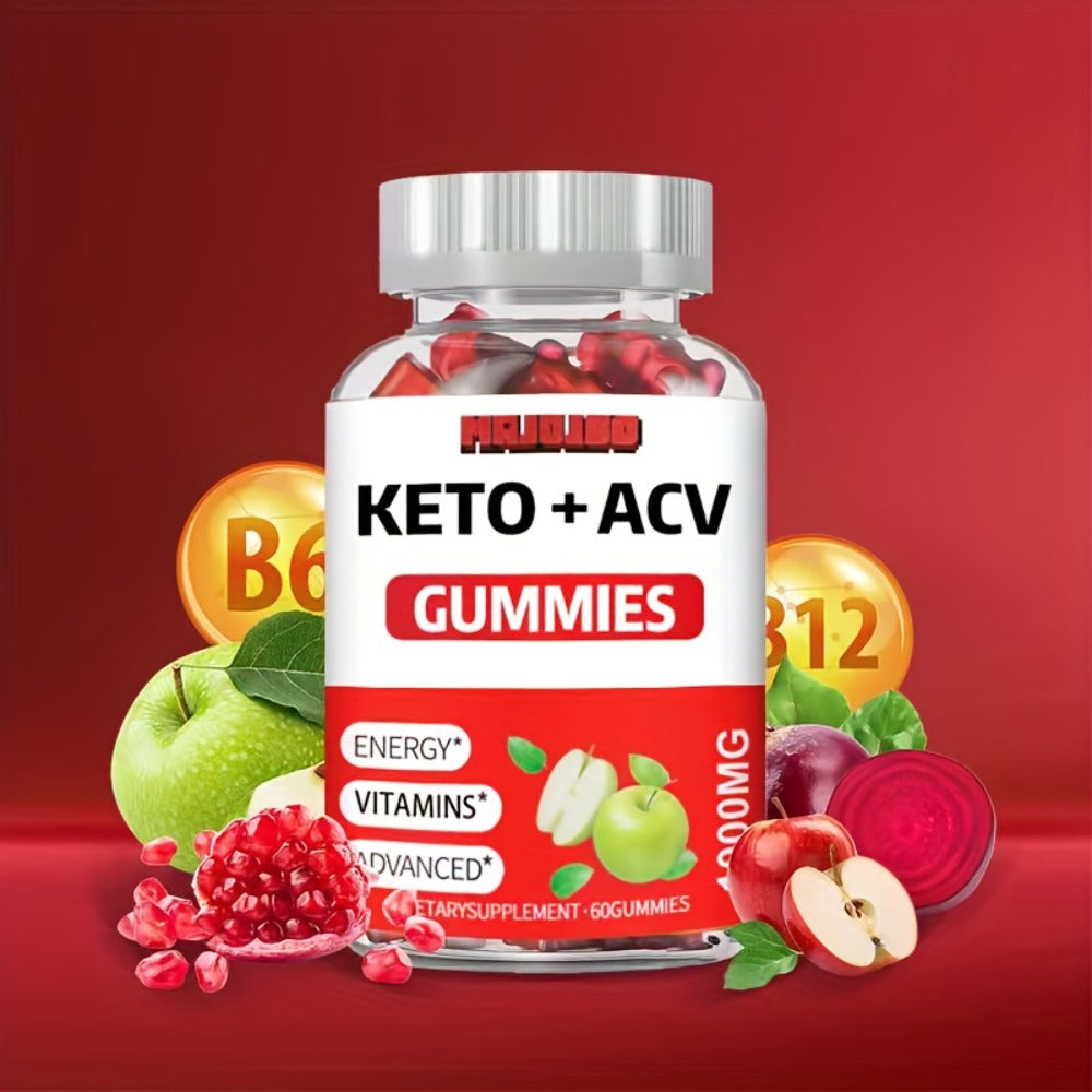 Apple Cider Vinegar Gummies with Pomegranate, Beet Juice & B12, Vegan Keto ACV Gummies for Weight Management