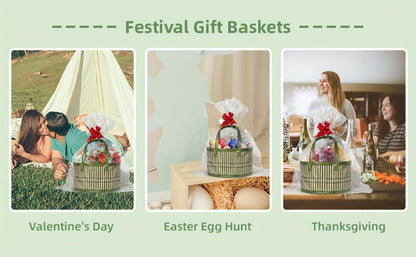 Bamboo Storage Baskets 6-Pack in Oval or Round Shapes with Nine Color and Shape Options for Home Organization