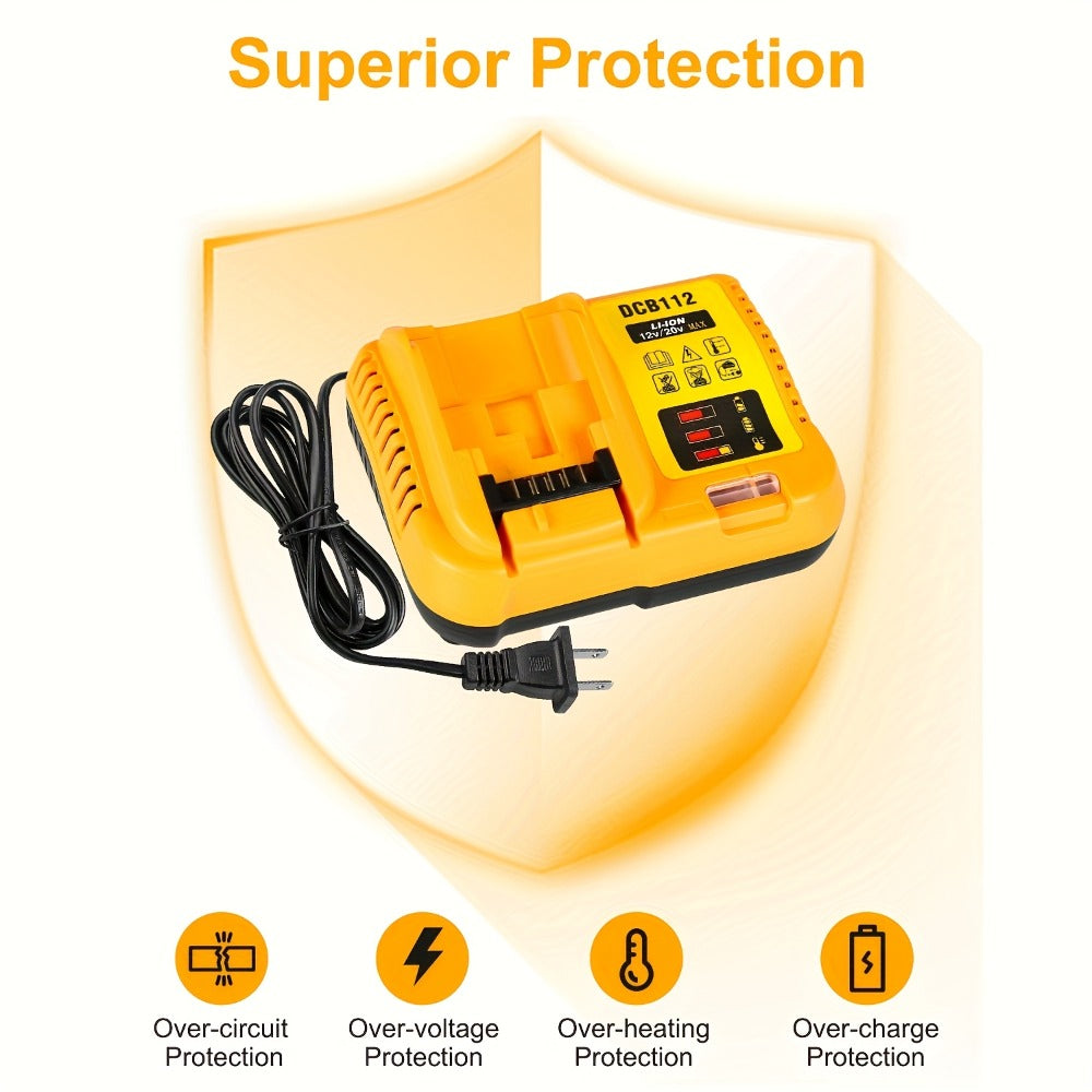Yellow 12V/20V MAX Battery Charger Compatible with Select DeWalt DCB Batteries and 22V 2A Output Label