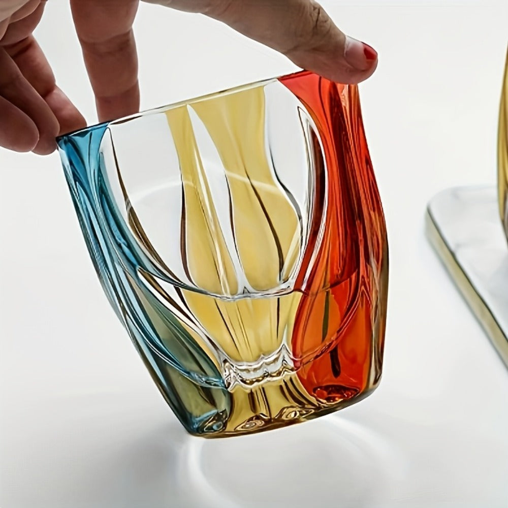 Hand-Painted Crystal Wine Glass 150ml – Czech Crystal Three-Color Luxury Short Cup for Red Wine & Whiskey – Artistic Decorative Glassware