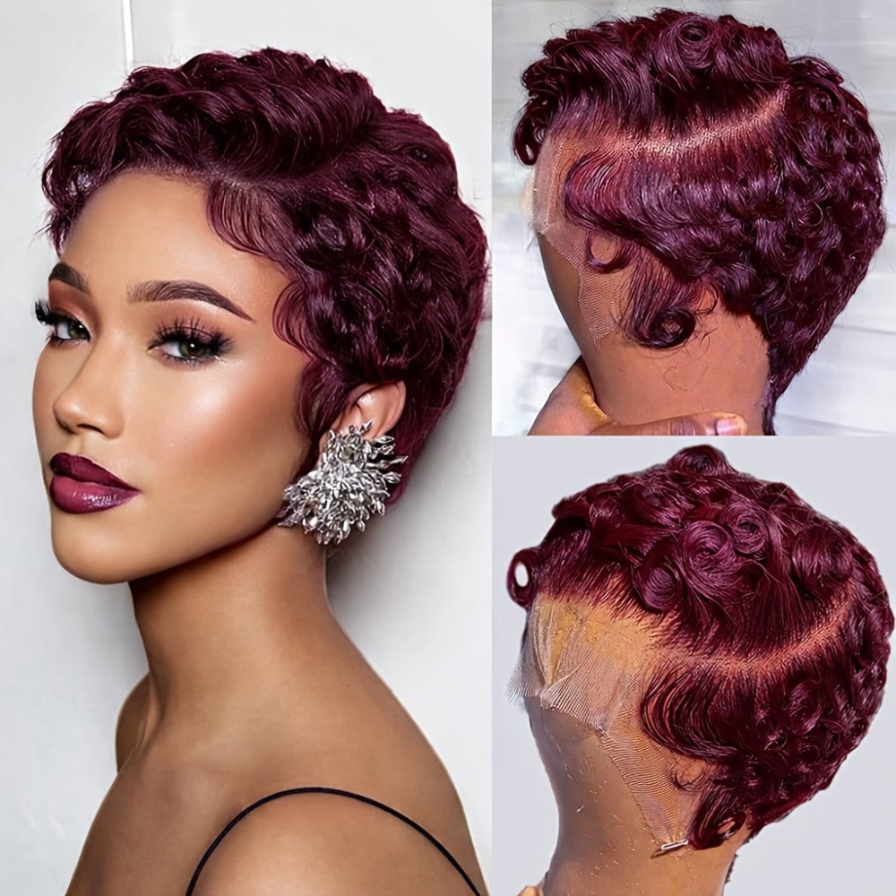 Pixie Cut Wig Human Hair 13x4 HD Lace Front Short Curly Body Wave Loose Deep Wave Finger Wave, for Home, Travel and Salon Hair Styling