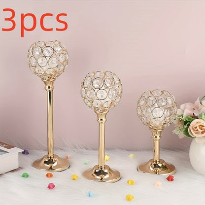 Crystal Candelabra Centerpiece, Gold & Silver Taper Candle Holders for Wedding, Anniversary, Candlelit Dinner