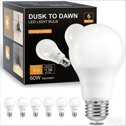 Dusk to Dawn Light Bulb A19 9W 800 Lumens 60W Equivalent with Auto On Off Photocell Sensor – E26 Base Soft White 2700K & Daylight 5000K 80+