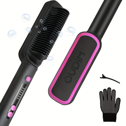 OD-6801 Black or OD-6806 Rose-Gold Heated Straightening Brush with Display, Glove and Three-Button Controls