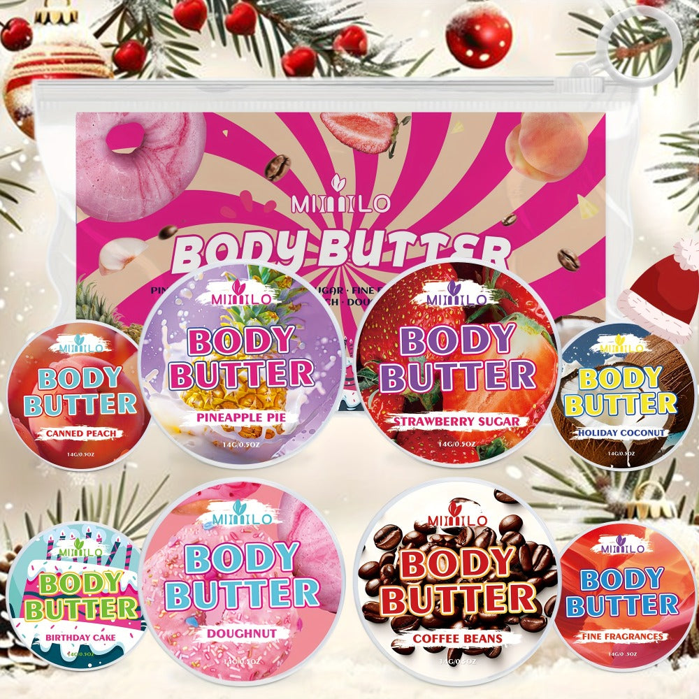 Fruity Body Glaze Set 8 Scents 100g×2 – Pineapple Coconut Strawberry Coffee Peach Doughnut Birthday Cake Non-Greasy All-Day Moisturizing