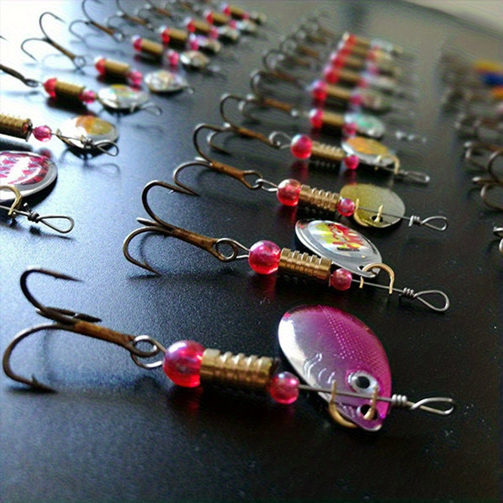 Spinnerbait Fishing Lures 30pcs – Heavy Duty Metal Spoon Jig Multi-Color Artificial Bait Set for Bass Trout Pike Musky