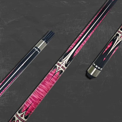 Two-Piece Carbon Fiber Pool Cue with Metal Joint, Wrap Section and Pink or Blue Graphic Designs
