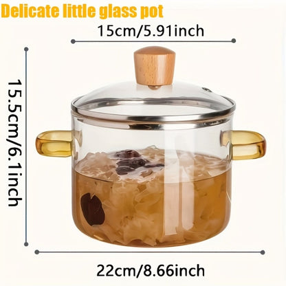 Borosilicate Glass Pot with Lid 50oz Stovetop & Microwave Safe – Double Heat-Resistant Handles for Soup, Milk & Porridge | Transparent Glass