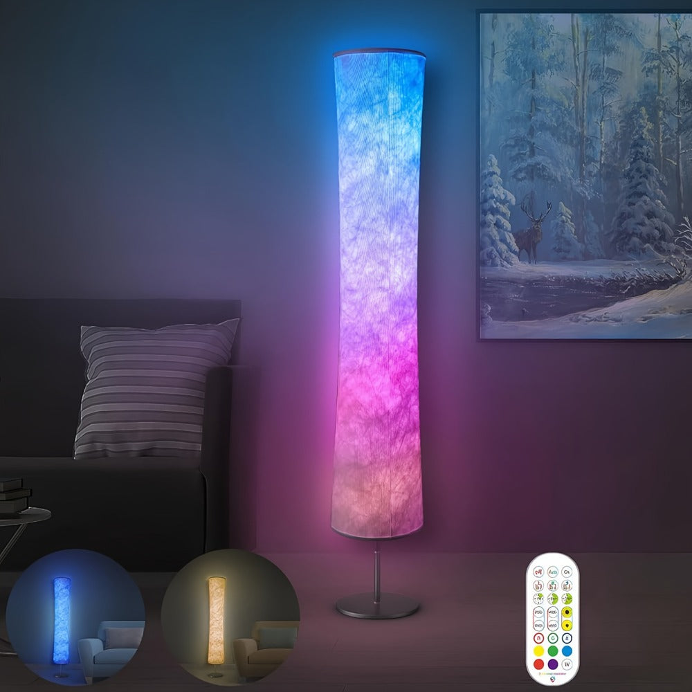 60-Inch Cylindrical Fabric-Shade RGB Floor Lamp with App, Remote, Music Modes and One- or Two-Lamp Options