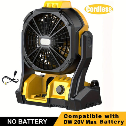 Cordless Jobsite Fan Compatible with DeWalt 20V Max Battery, LED Light Auto Oscillating 180° Tilt Adjustable Speed