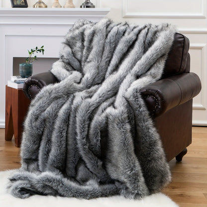 Long Hair Fluffy Reversible Plush Velvet Throw Blanket, 300-350gsm Elegant Throw for Couch & Bed