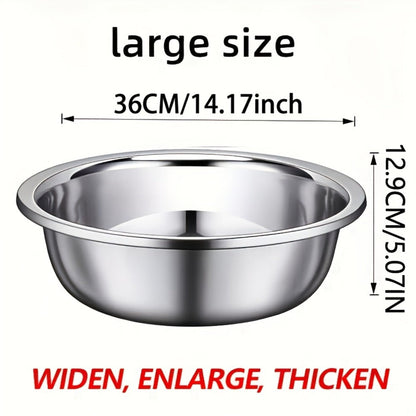 Large Stainless Steel Mixing Bowl, 304 Salad & Wash Basin, Hammer Finish, Base, Rounded Edges, Kitchen