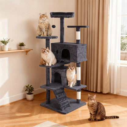 Cat Tree Tower Multi-Layer with Scratching Post, Perch Platforms & Cat Apartments – Tall Cat Climbing Frame for Indoor Cats
