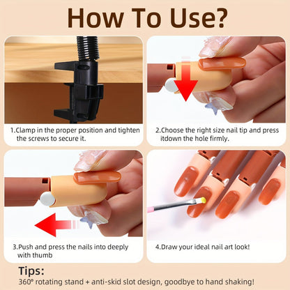 Nail Practice Hand Flexible Fake Hand Model Training Kit for Acrylic Nail Art, Nail Glove Set with Pink Hand