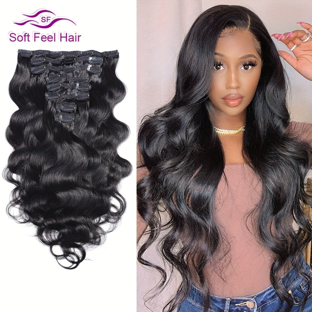 Clip In Human Hair Extensions Body Wave 8pcs 120g Full Head Real Human Hair Clip Ins Natural, for Home, Travel and Salon Hair Styling